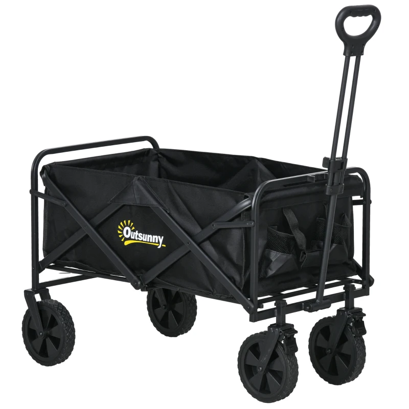 Best Folding Steel Frame Garden Storage Cart, with Wheels and Handle - Black