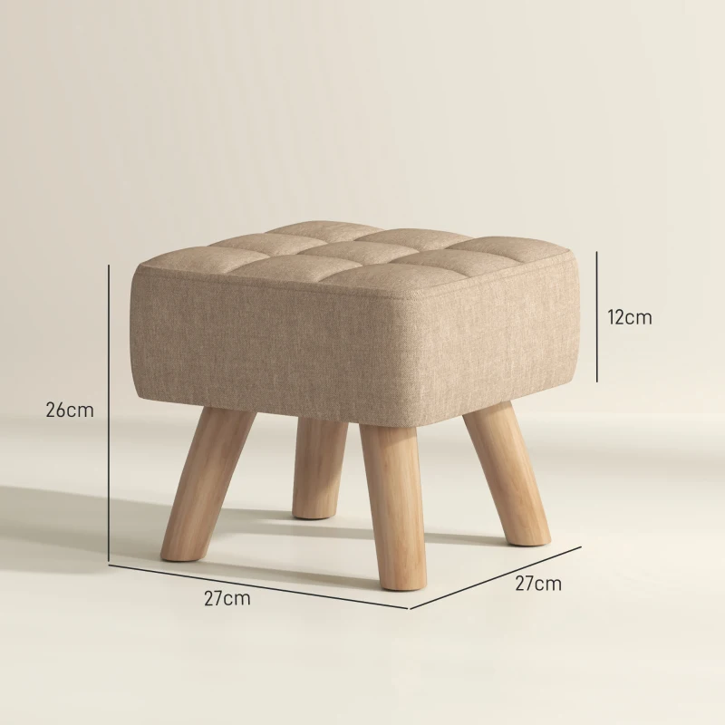 Best Linen-Look Square Padded Footstool - Brown - Image 3