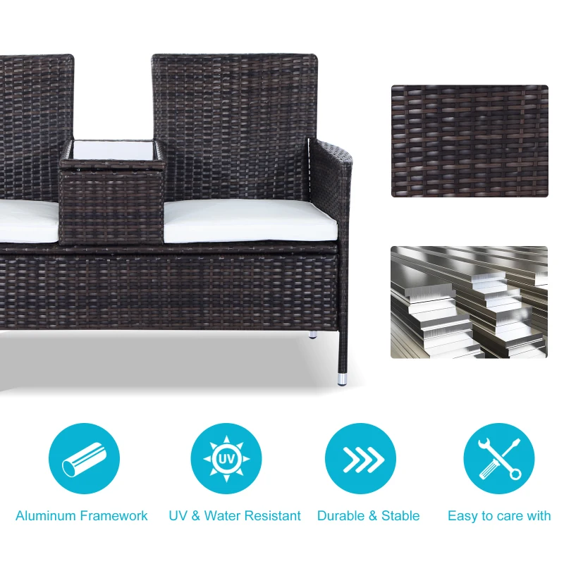 Best 2-Seater Rattan Chair Furniture Set W/ Middle Tea Table-Brown - Image 4