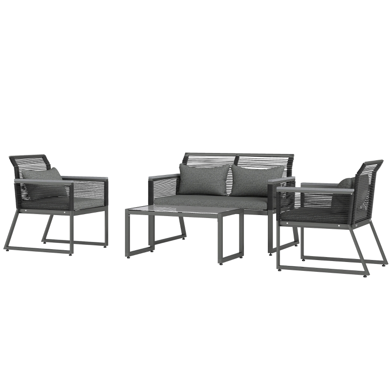 Best 4 Pieces Rattan Garden Furniture Set - Charcoal Grey - Image 10