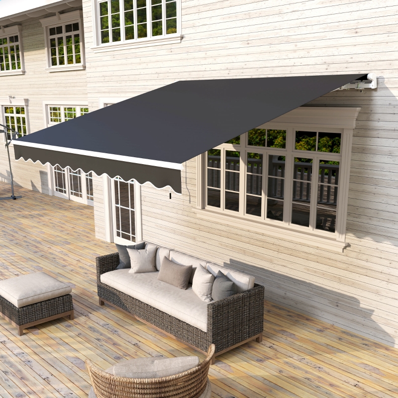Best 3 x 2.5m Garden Patio Manual Awning, Retractable Canopy Sun Shade Shelter with Fittings and Crank Handle, Black - Image 10