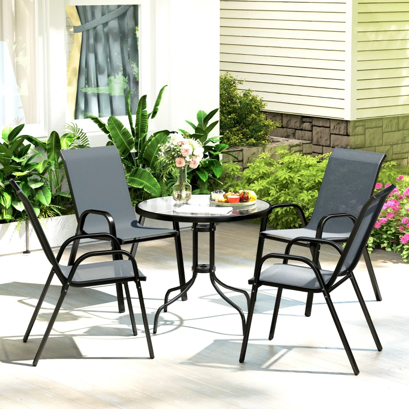 Best Five-Piece Steel Patio Set, with Glass-Top Table - Dark Grey - Image 2