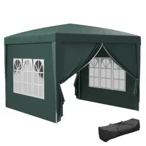 Best 3 x 3m Pop Up Gazebo, Wedding Party Canopy Tent Marquee with Carry Bag and Windows, Green