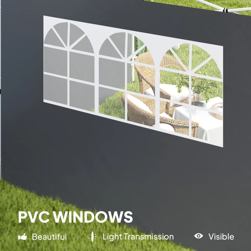 Best 3 Meters Gazebo Replaceable Exchangeable Side Panel Wall Panels Walls With Window, Dark Grey - Image 6