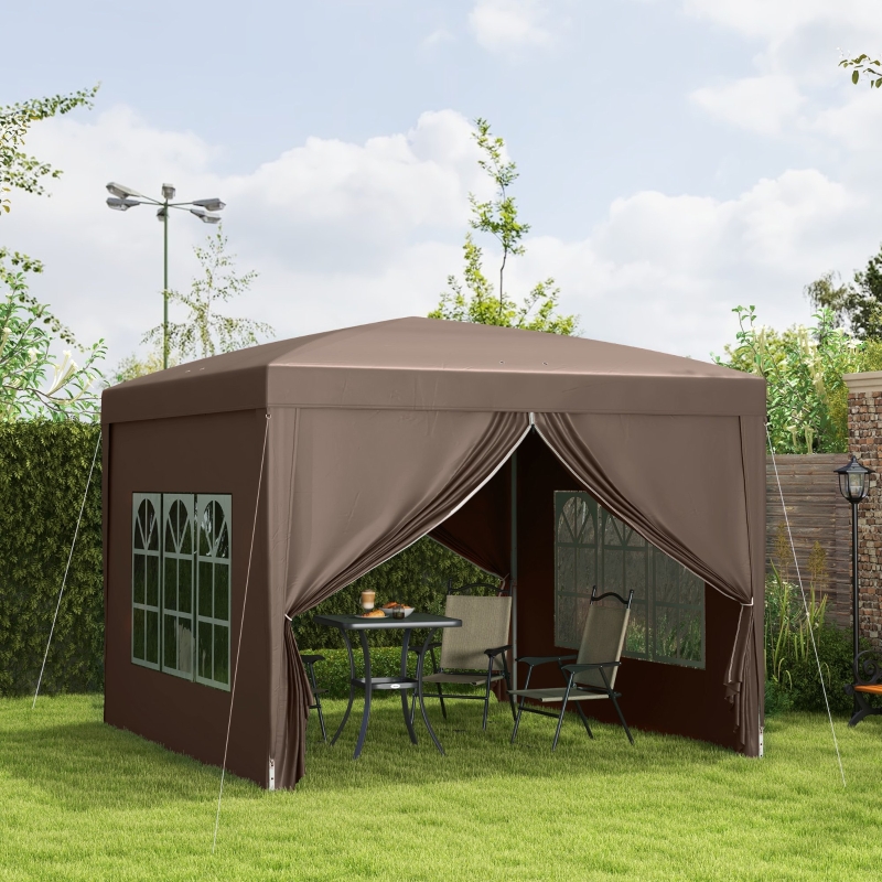 Best 3 x 3 m Pop Up Gazebo, Wedding Party Canopy Tent Marquee with Carry Bag and Windows, Coffee - Image 10