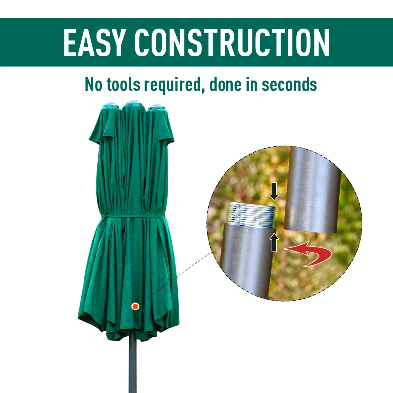 Best 4.6M Sun Umbrella Canopy Double-sided Crank Sun Shade w/ Cross Base Dark Green - Image 6