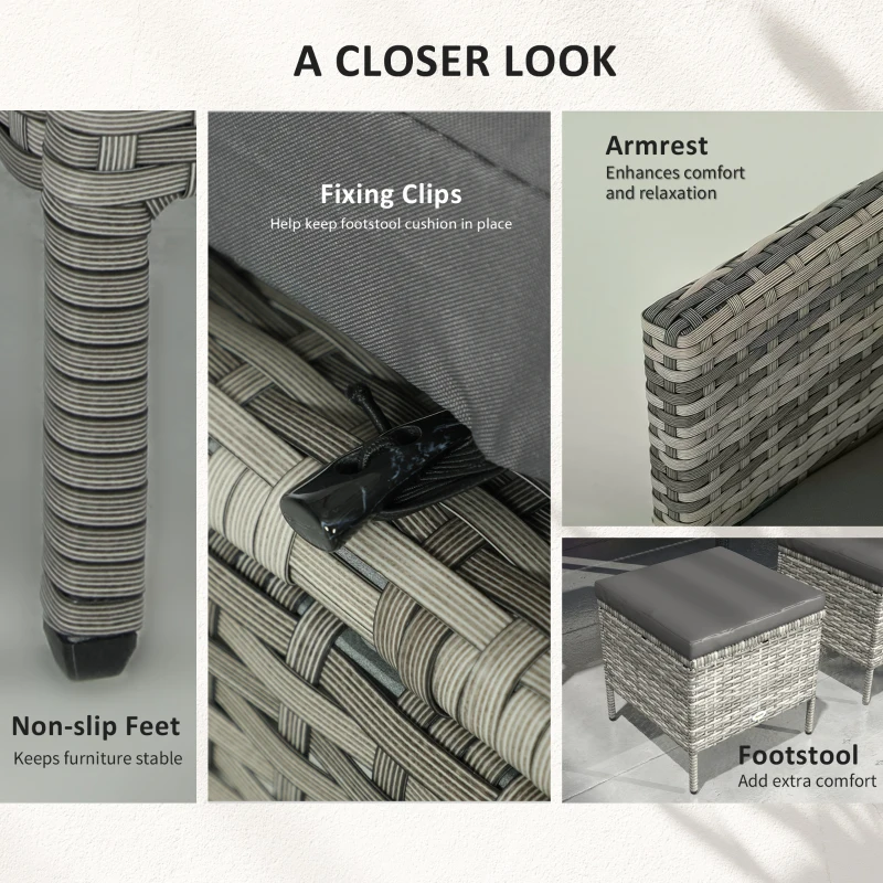 Best tsunny 6-Seater Rattan Dining Set Sofa Table Footstool Outdoor w/ Cushion Garden Furniture, Dark Grey - Image 7