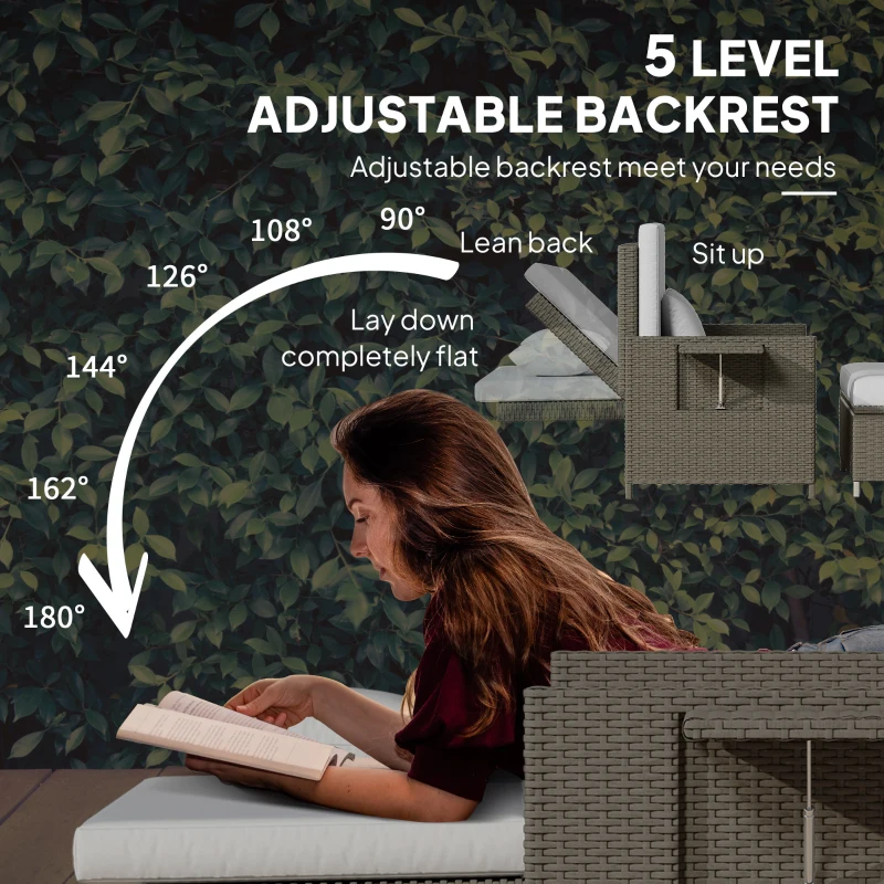 Best Rattan Day Bed, with Footstool - Light Grey - Image 4