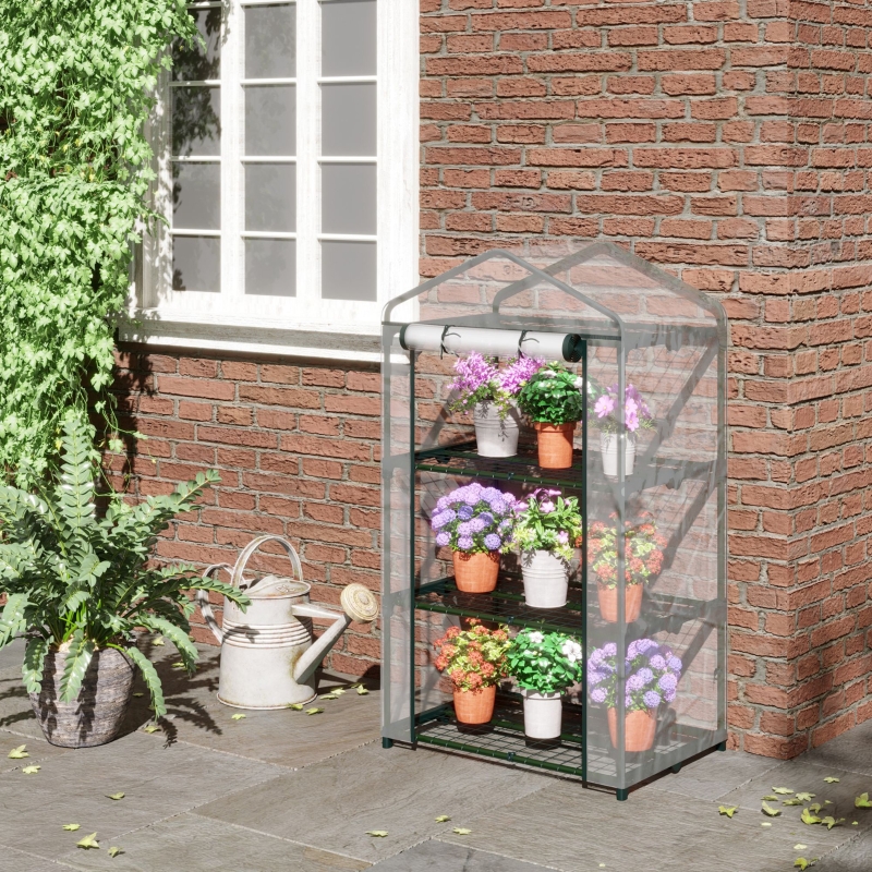 Best 3 Tier Mini Greenhouse Portable Garden Grow House with Roll Up Door and Wire Shelves, 69L x 49W x 125H cm, Clear - Image 10