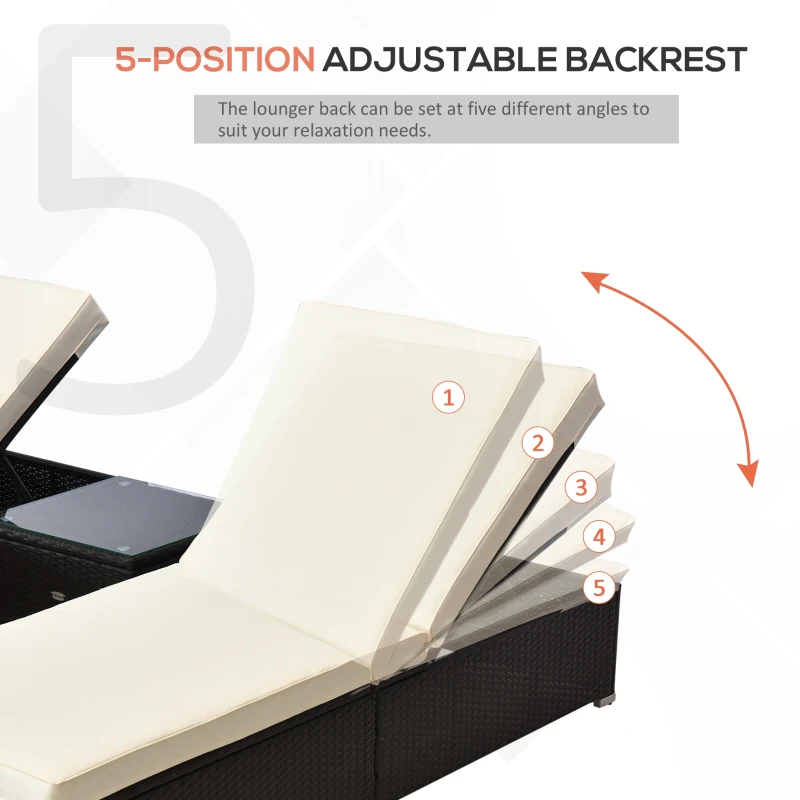 Best 2-Seater Rattan Lounger Set-Deep Coffee/Cream White - Image 6