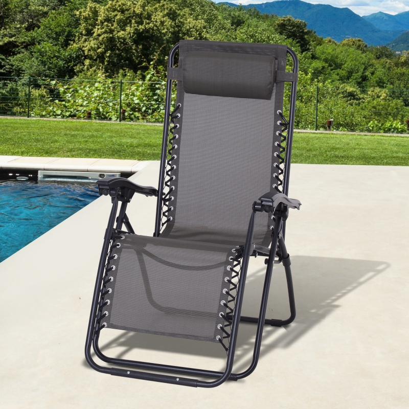 Best Zero Gravity Chair Metal Frame Texteline Armchair Outdoor Folding and Reclining Sun Lounger with Head Pillow for Patio Decking Gardens Camping, Grey - Image 13