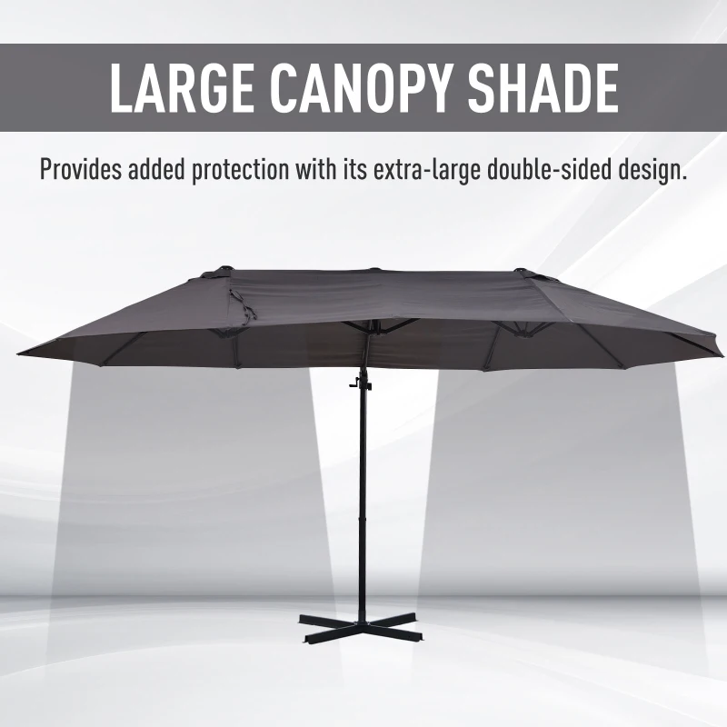 Best Double Canopy Offset Parasol Umbrella Garden Shade w/ Steel Pole 12 Ribs Grey - Image 5