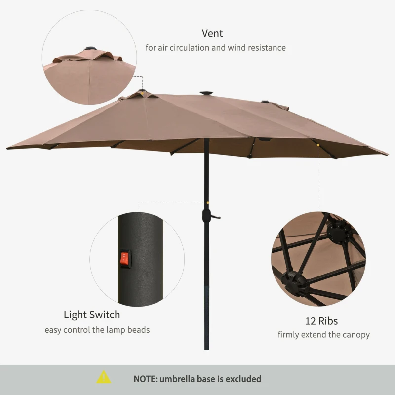 Best Garden Parasol 4.4m Double-Sided Sun Umbrella Patio Parasol LED Solar Lights Khaki - Image 6