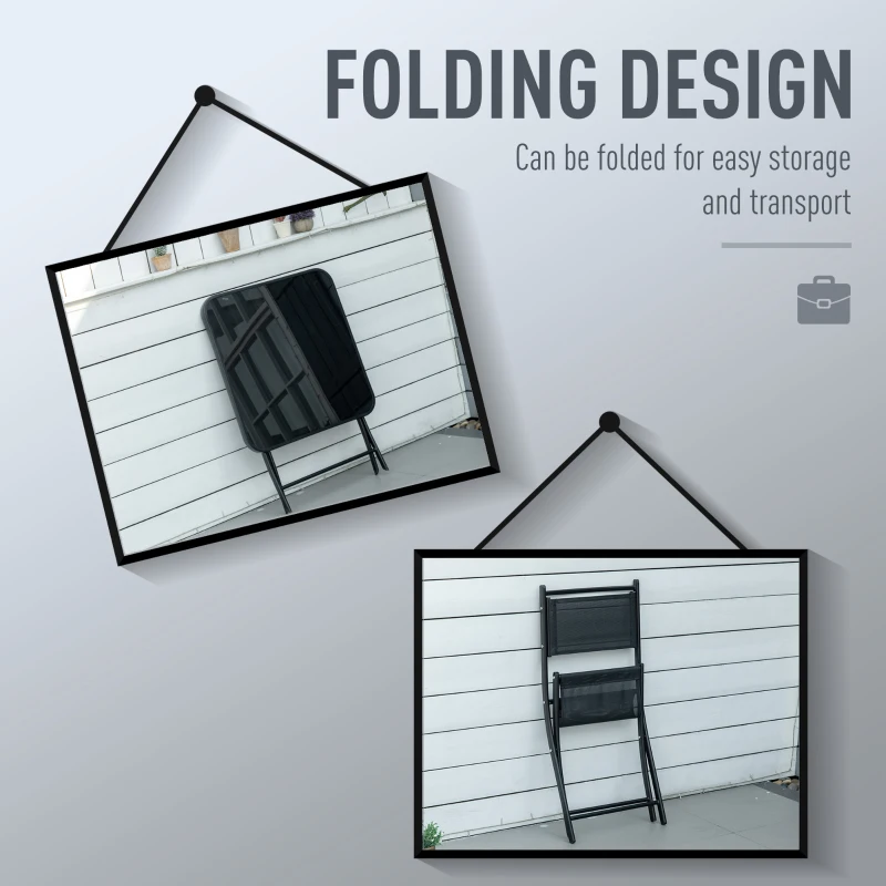 Best 3 Pieces Garden Bistro Set, Folding Patio Table with Glass Table Top and 2 Chairs, Outdoor Furniture Set for Garden and Porch, Black - Image 4