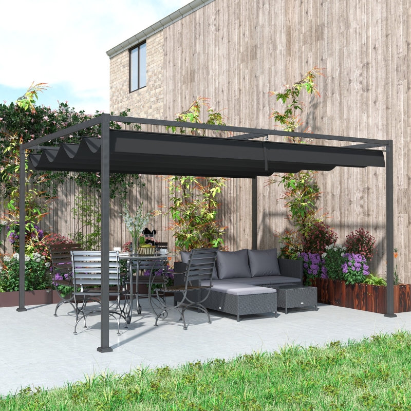 Best 4 x 3m Metal Pergola, with Retractable Canopy Roof - Black - Image 9
