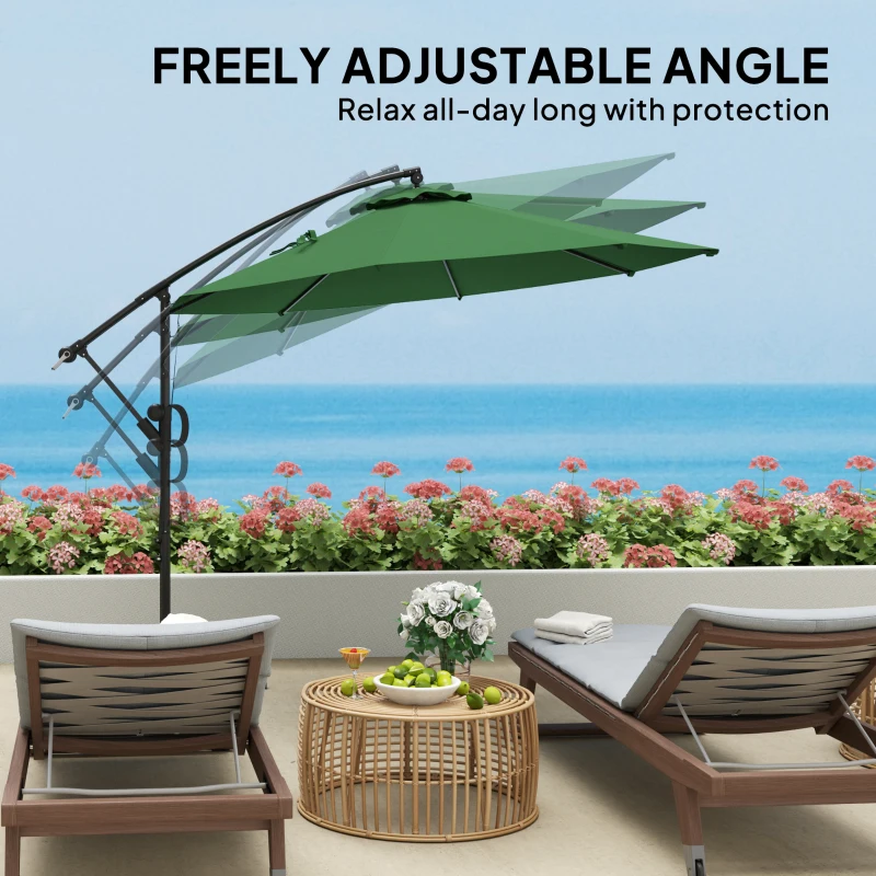 Best 3(m) Garden Cantilever Parasol with Cover and Wind Protection Strap, Round Overhanging Umbrella with Crank Handle and Tilt, Banana Patio Umbrella for Outdoor Sun Shade, UPF50+, Green - Image 6