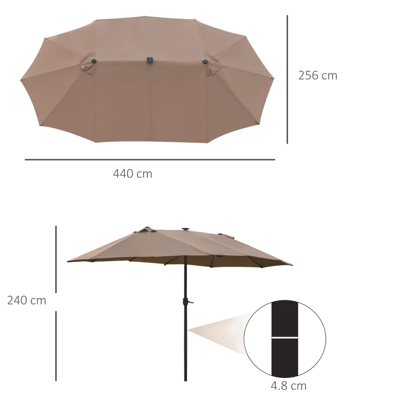 Best Garden Parasol 4.4m Double-Sided Sun Umbrella Patio Parasol LED Solar Lights Khaki - Image 3