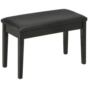 Best Classic Piano Bench Stool, PU Leather Padded Keyboard Stool with Rubber Wood Legs and Music Storage Compartment, Black