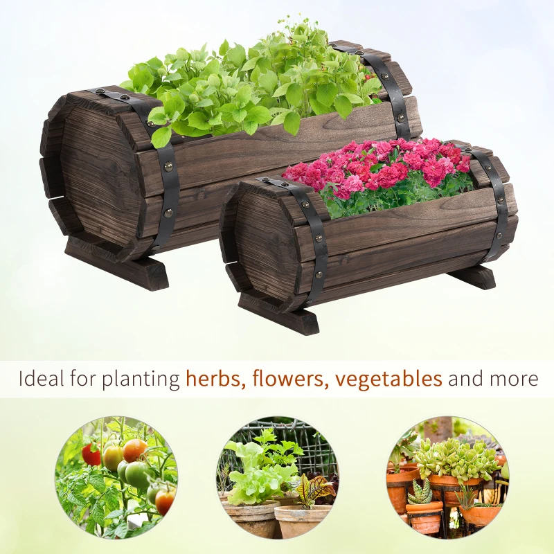 Best 2PCs 56L Wooden Planter Box Flower Plant Pot Outdoor Flower Beds Plant Box with Solid Wood Carbonized Colour - Image 6