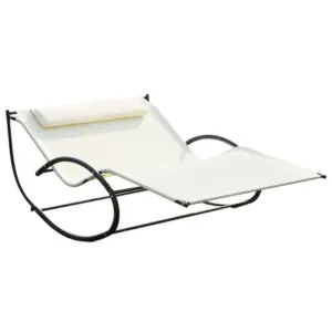 Best Double Sun Lounger, Rocking Lounger Sunbed Daybed with Armrest and Headrest Pillow, for Two, For Outdoor Patio Garden, Cream White
