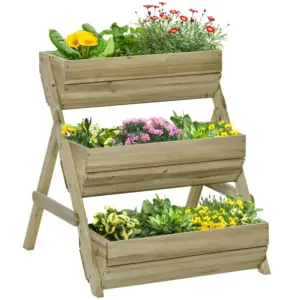 Best 3 Tier Raised Garden Bed Wooden Elevated Planter Box Kit, 66L for Flower, Vegetable, Herb, 65x75x78cm, Green