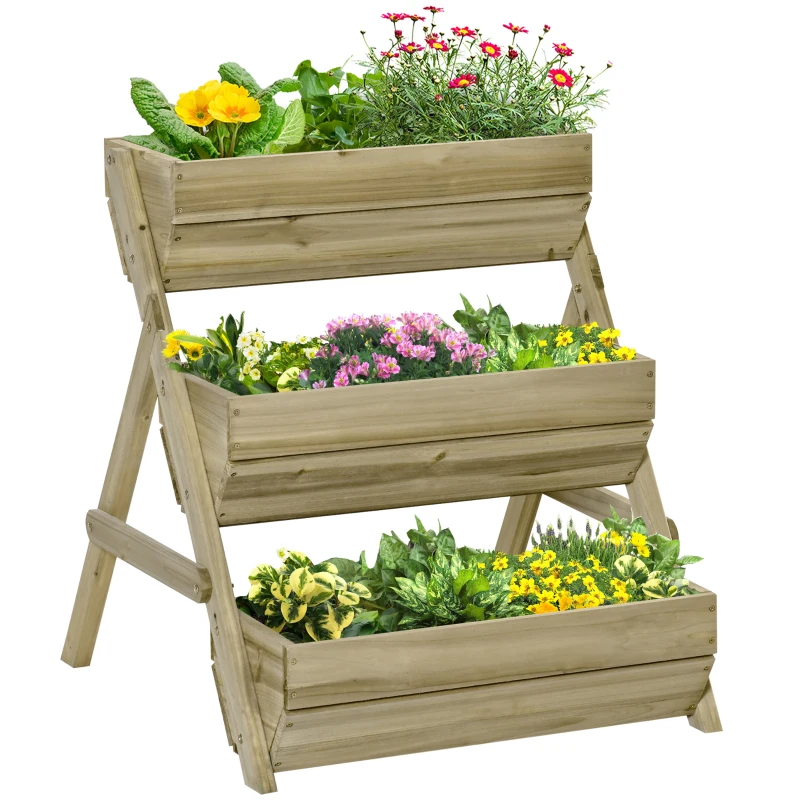 Best 3 Tier Raised Garden Bed Wooden Elevated Planter Box Kit, 66L for Flower, Vegetable, Herb, 65x75x78cm, Green