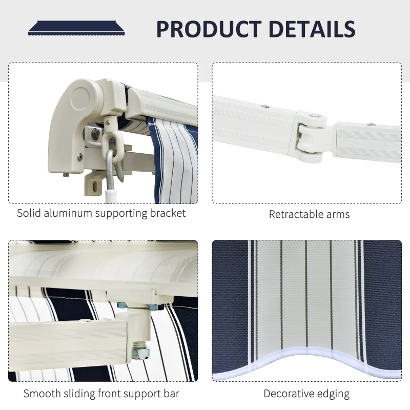 Best Manual Retractable Awning, 3x2.5 m-Blue/White Stripes - Image 6