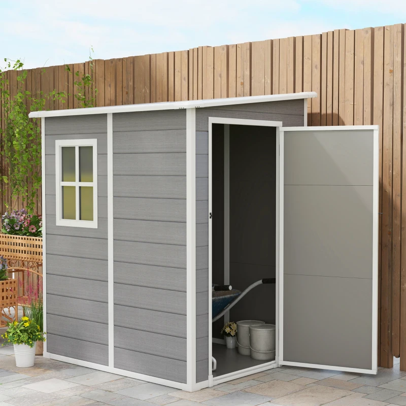Best 4'x5' Garden Storage Shed, Lean to Shed, Lockable Garden Shed with Window, Vent and Plastic Roof, Grey - Image 2