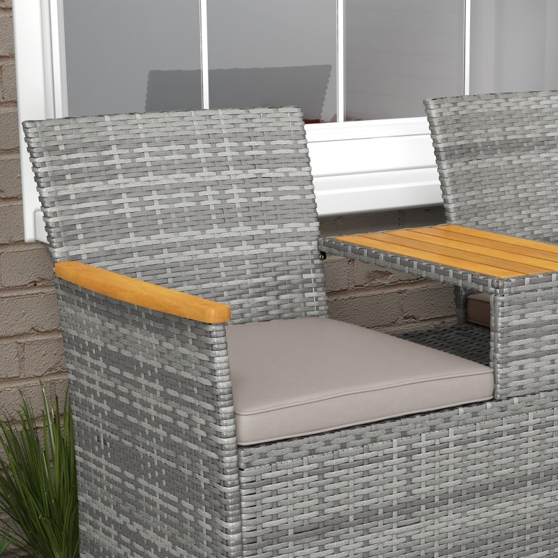 Best Two-Seat Rattan Loveseat, with Wood-Top Middle Table - Grey - Image 9