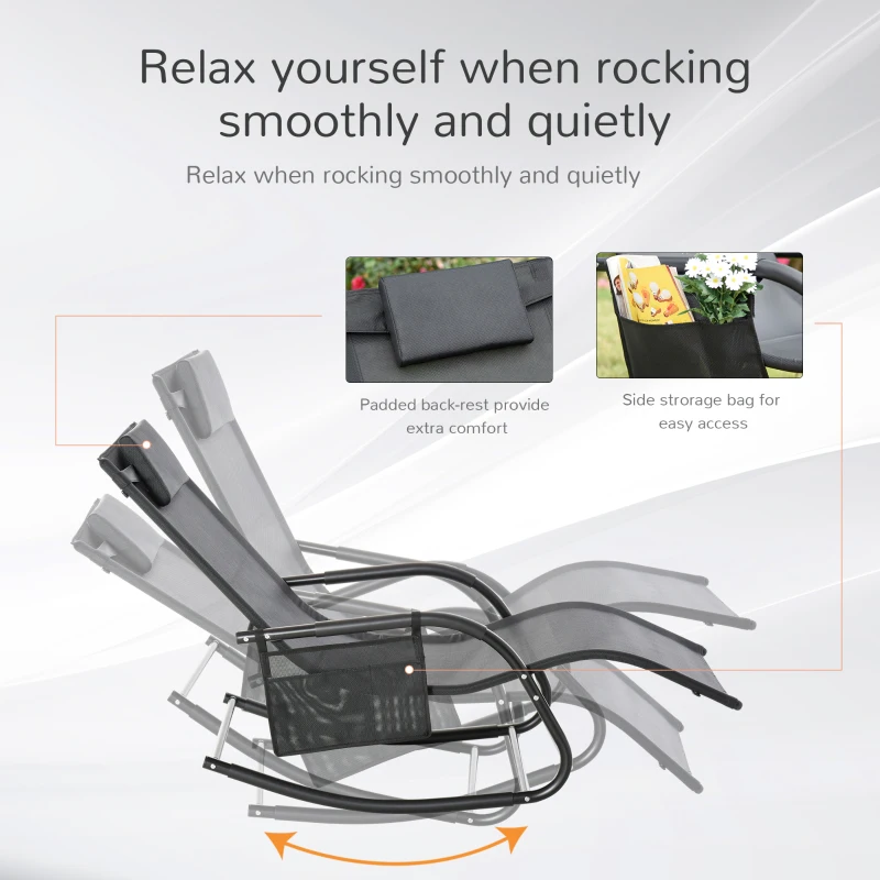 Best Outdoor Garden Rocking Chair, Patio Sun Lounger Rocker Chair with Breathable Mesh Fabric, Removable Headrest Pillow, Armrest, Side Storage Bag, Black - Image 6