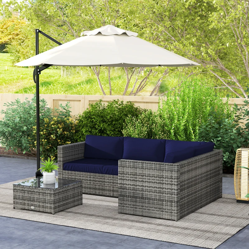 Best 3 Pieces PE Rattan Garden Furniture Set with 10 cm Thick Cushions, 4 Seater Garden Corner Sofa Set with Glass Top Coffee Table, Outdoor Furniture for Patio, Porch, Blue - Image 8