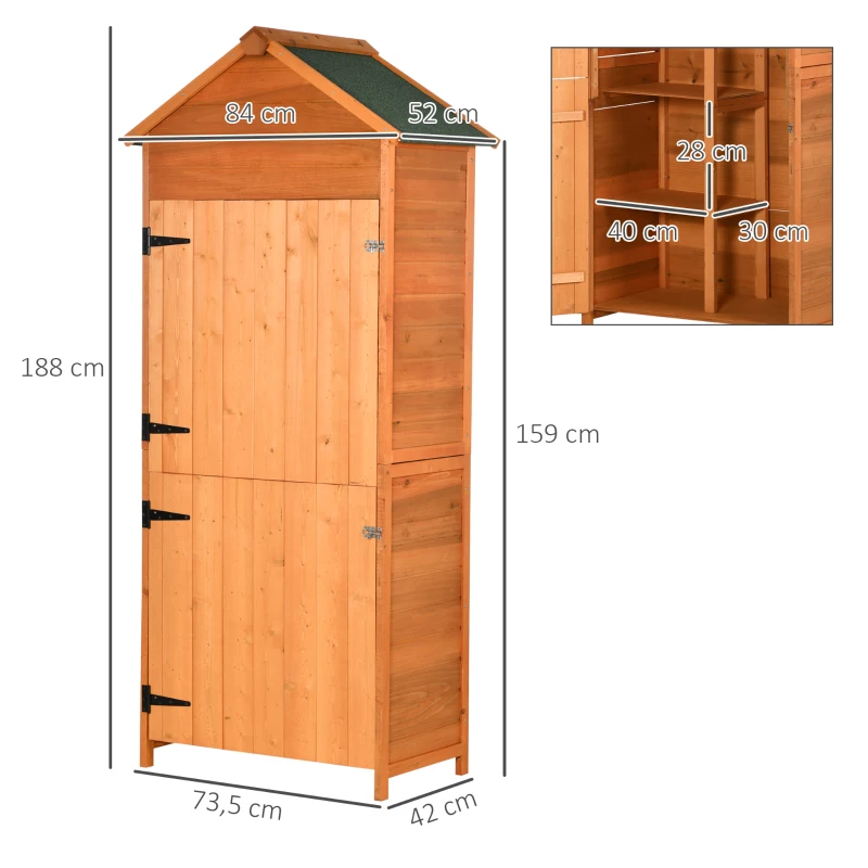 Best Wooden Outdoor Storage Shed, Compact Utility Outdoor Tool Shed with Lockable Double Doors and Shelves, Orange - Image 3