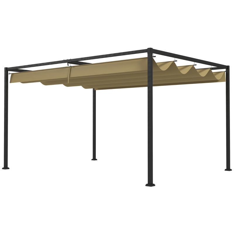 Best 4 x 3(m) Metal Pergola with Retractable Roof, Garden Gazebo Canopy Shelter for Outdoor, Patio, Khaki - Image 11