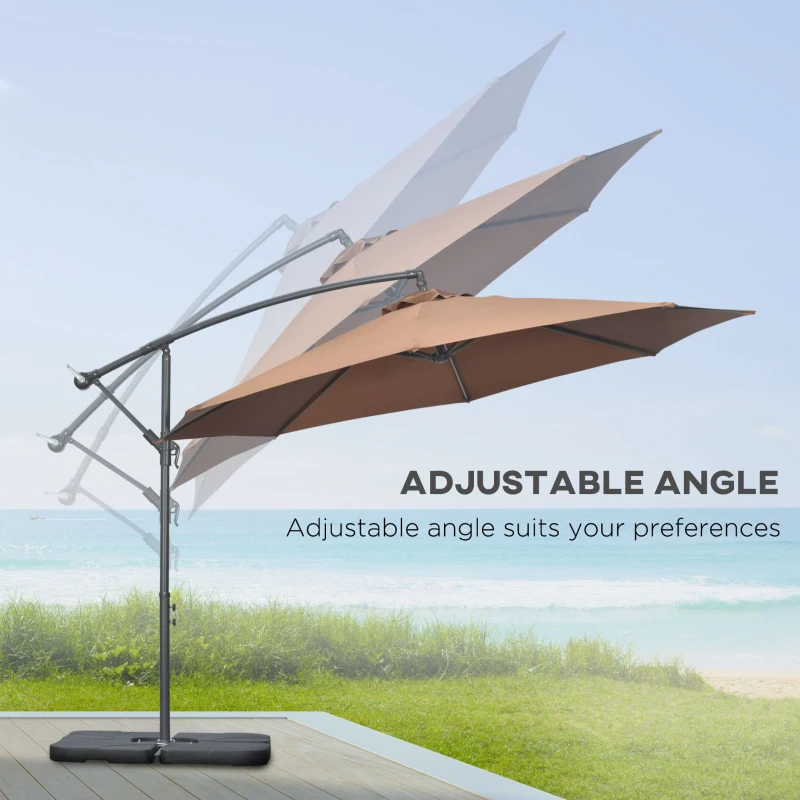 Best 3(m) Garden Banana Parasol Cantilever Umbrella with Crank Handle, Cross Base, Weights and Cover for Outdoor, Hanging Sun Shade, Coffee - Image 5