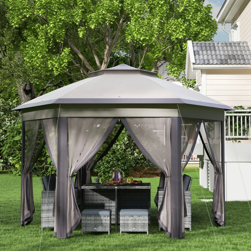 Best 3 x 4m Garden Gazebo Hexagon Pop Up Gazebo Party Tent Canopy Double Roof Instant Shelter with Netting and Carry Bag for Outdoor Patio, Beige - Image 7