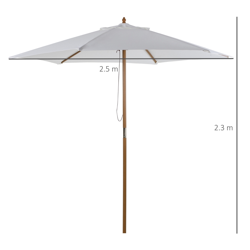 Best 2.5m Patio Umbrella, Wood Garden Parasol, Sun Shade with 6 Ribs and Top Vent for Outdoor, White - Image 3