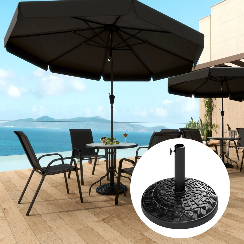 Best 12kg Garden Parasol Base, Round Resin Garden Umbrella Base, Heavy Duty Parasol Stand for 38mm or 48mm Outdoor Umbrella Poles, Black - Image 2