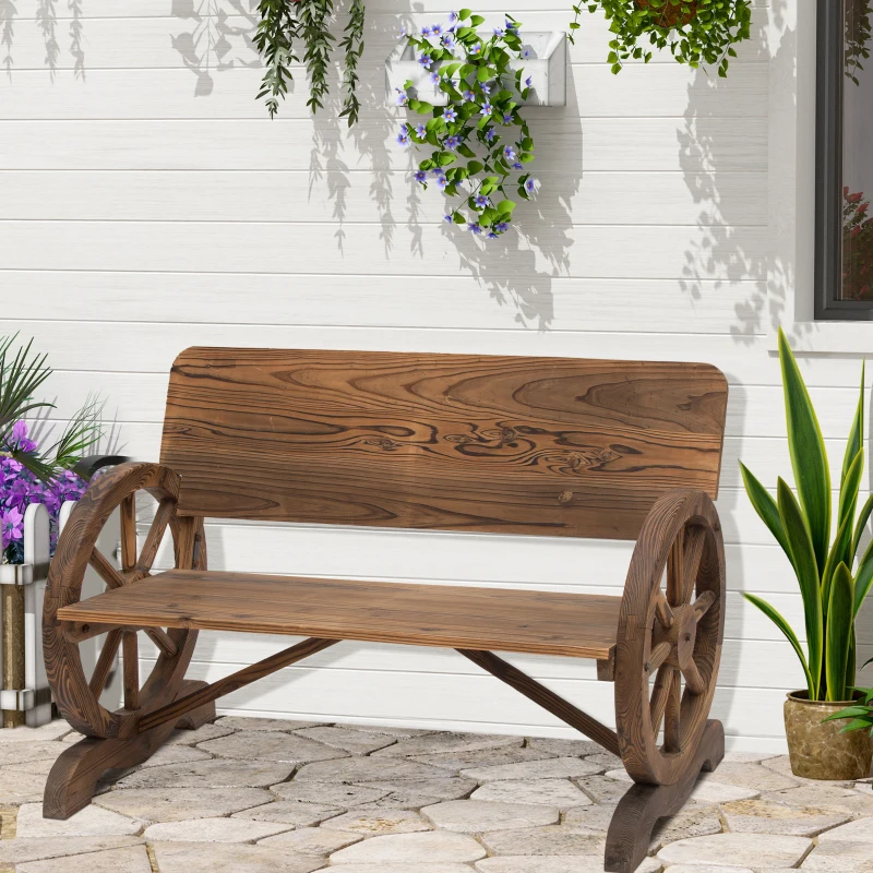 Best Fir Wood 2-Seater Outdoor Garden Wagon Wheel Bench - Image 8