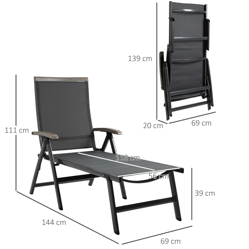 Best Outdoor Folding Sun Lounger, 5-Position Adjustable Chaise Lounge Chair with Aluminium Frame for Patio, Pool and Garden, Grey - Image 3
