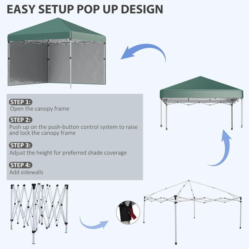 Best 3 x 3 (M) Pop Up Gazebo, UPF 30+ with 2 Sidewalls, Leg Weight Bags and Wheeled Bag, Height Adjustable Party Tent Event Shelter for Garden, Patio, Green - Image 5