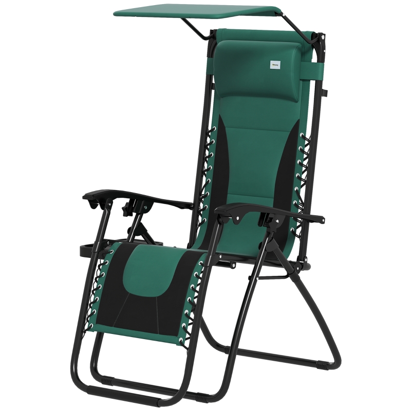 Best Zero Gravity Lounger Chair, Folding Reclining Patio Chair with Shade Cover, Padded Seat, Cup Holder, Soft Cushion and Headrest for Poolside, Camping, Green - Image 11