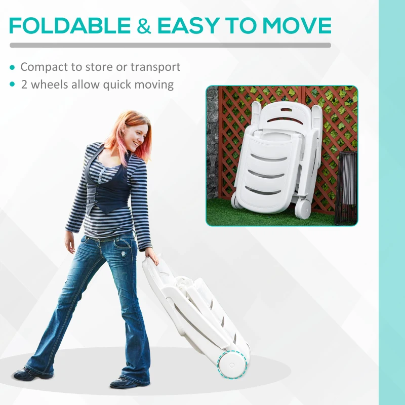 Best Outdoor Folding Sun Lounger Recliner on Wheels w/ 5-Position Backrest, White - Image 5