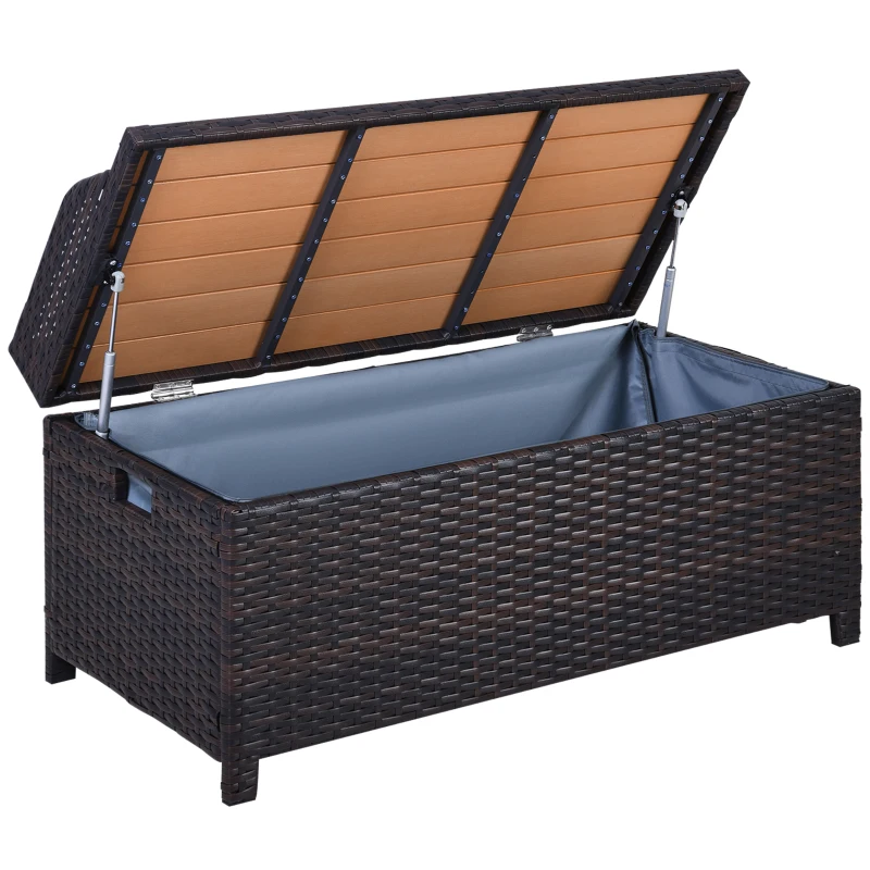 Best 130 L Rattan Garden Storage Box, with Seat - Mixed Brown