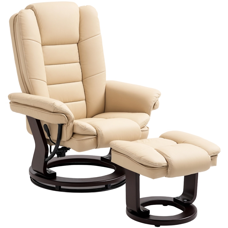 Best Faux Leather 135° Reclining Chair and Footstool - Beige - Image 10