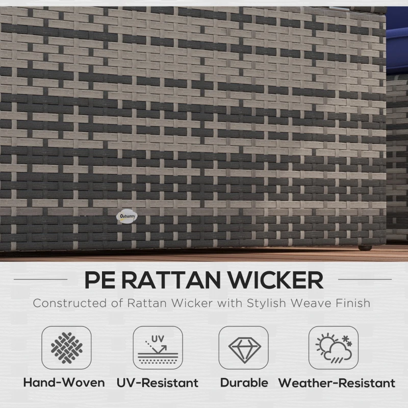 Best 6 Pieces Rattan Garden Furniture Set, 7 Seater Wicker Outdoor Furniture Set with Storage Tea Table & Side Table, Sectional Garden Sofa Set with Cushions, Navy Blue - Image 4