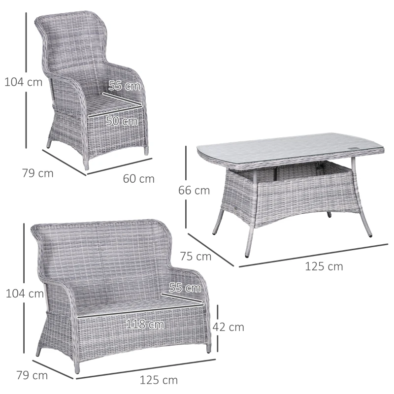 Best Garden PE Rattan Dining Sofa Set, Outdoor 4 Seater Wicker Furniture, High Back Chairs with Cushions, Tempered Glass Coffee Table for Patio, Mixed Grey - Image 3
