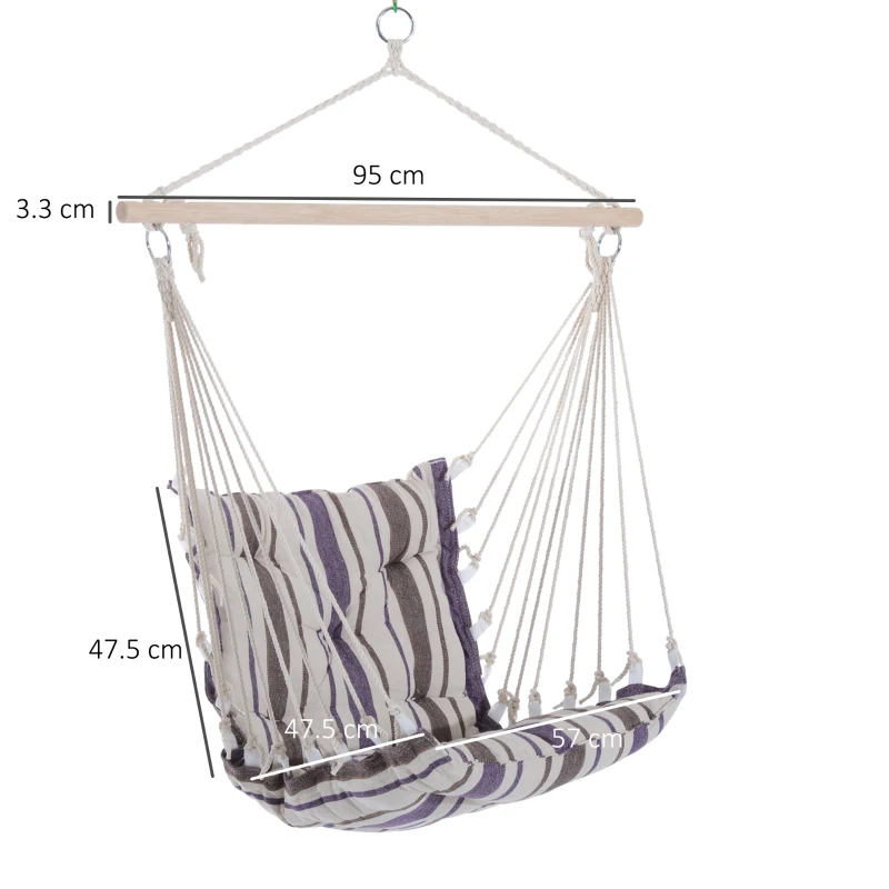 Best Outdoor Hanging Rope Chair with Soft Padded Seat & Backrest, Garden Hammock Chair with Wooden Support Bar Cotton Cloth, Portable Garden Chair for Patio & Tree, Brown - Image 3