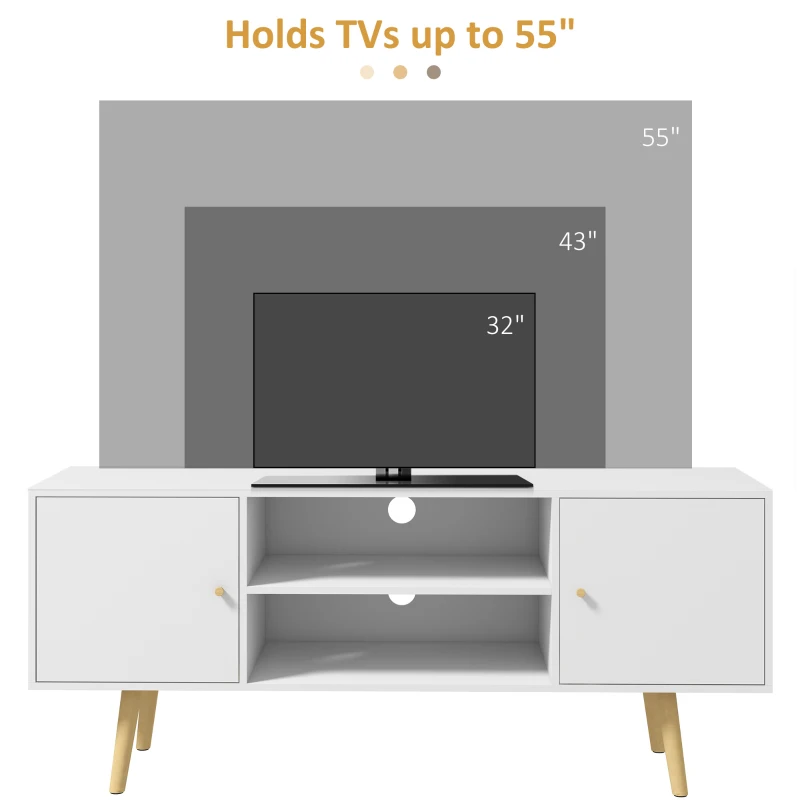 Best TV Stand Cabinet up to 55 Inches, TV Unit with Storage Shelves and Wood Legs for Living Room, Bedroom, White - Image 7