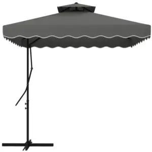 Best 2.5m Square Double Top Garden Parasol Cantilever Umbrella with Ruffles, Dark Grey