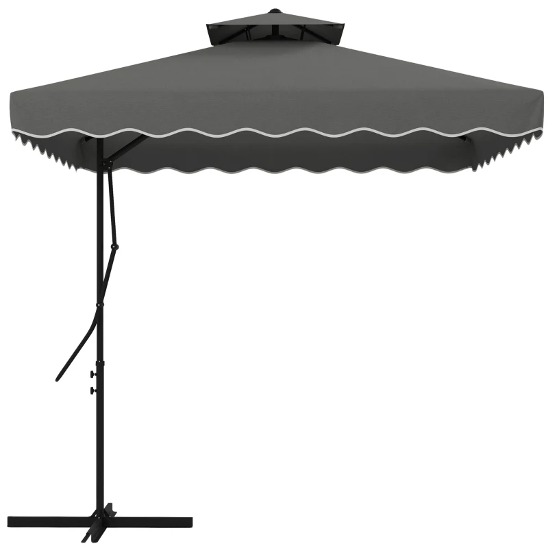 Best 2.5m Square Double Top Garden Parasol Cantilever Umbrella with Ruffles, Dark Grey